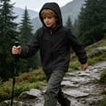 thumbnail image 4 of BLVB Kids Rain Jacket Waterproof Raincoats Boys Girls Lightweight Zip up Hooded Windbreakers for Climbing Camping Casual(Black,10-11 Years), 4 of 9