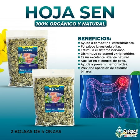 Hoja Sen Herb Tea 8 oz. 227g. (2/4 oz.)Ayuda a Combatir el Estreñimiento Organic Senna Leaves