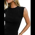 thumbnail image 3 of Camiseta de Tirantes de Punto Básica Informal de Verano con Mangas y Cuello Entallado para Mujer, Color Negro, Talla S, 3 of 8