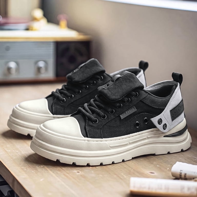 Men's Low‑top Platform Casual Sneakers, Lace‑up Board Shoes with Flip ...