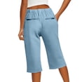 thumbnail image 7 of HKYNLAG Capri Pants for Women Petite Pull On Knee Length Cotton Linen Capris Summer Straight Leg Loose Beach Shorts with Pockets Blue 2XL, 7 of 7