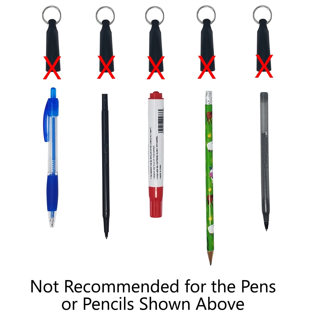 5 Pack - Retractable Pen Reel for Thick Markers & Carpenter Pencils - Carabiner Clip for Apron, Belt Loop or Bag Strap - Great Gift for Baristas, by Reel-N-Rite (Black)