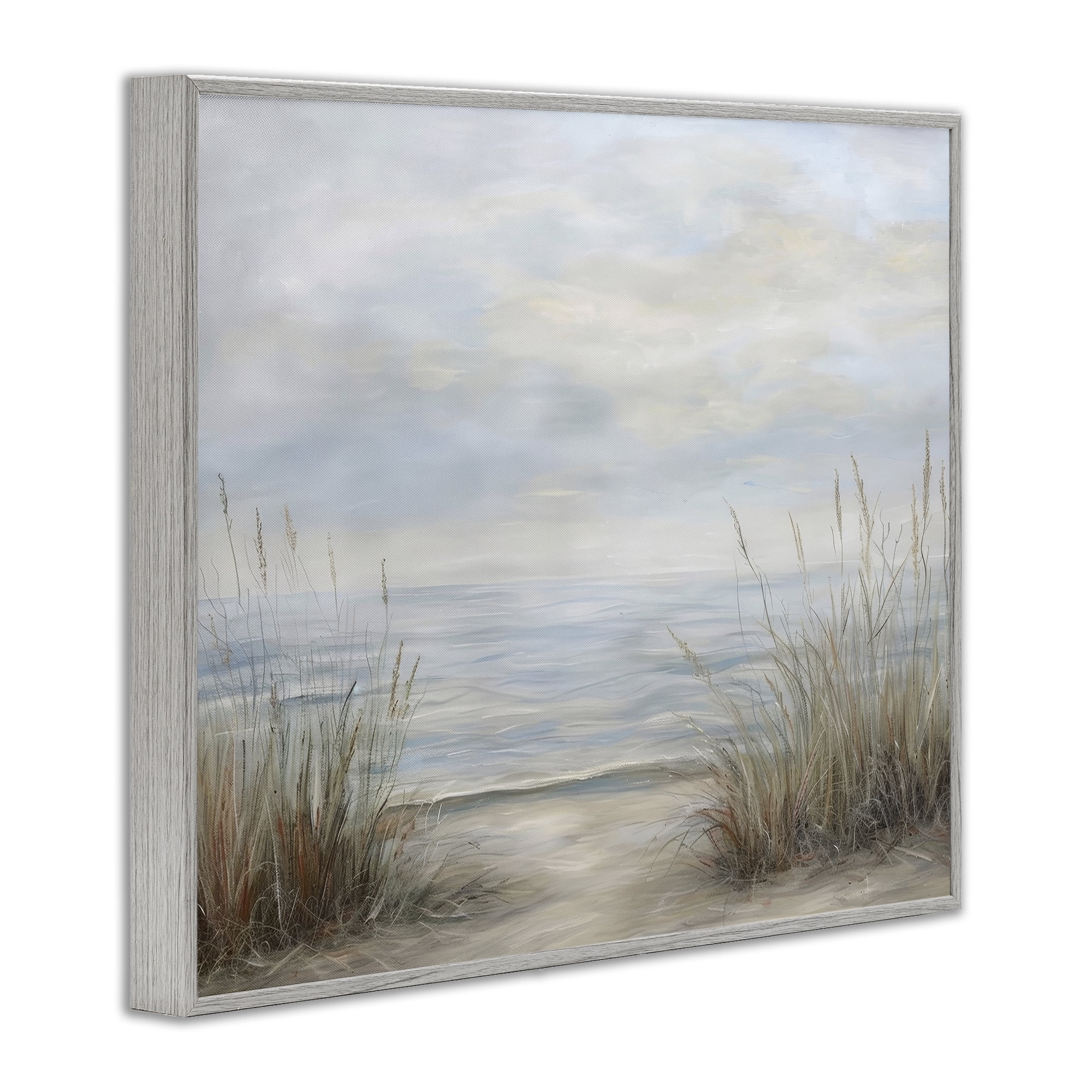 Stupell Industries Silent Beach with Seaside Dunes Gray Framed Giclee Art, design by Petal Prints Design