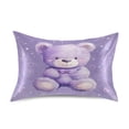 thumbnail image 3 of Haosy Satin Pillowcase for Hair and Skin Standard Cooling Silk Pillow Case with Envelope Closure Purple Bear with Star Heart 20"x40", 3 of 9