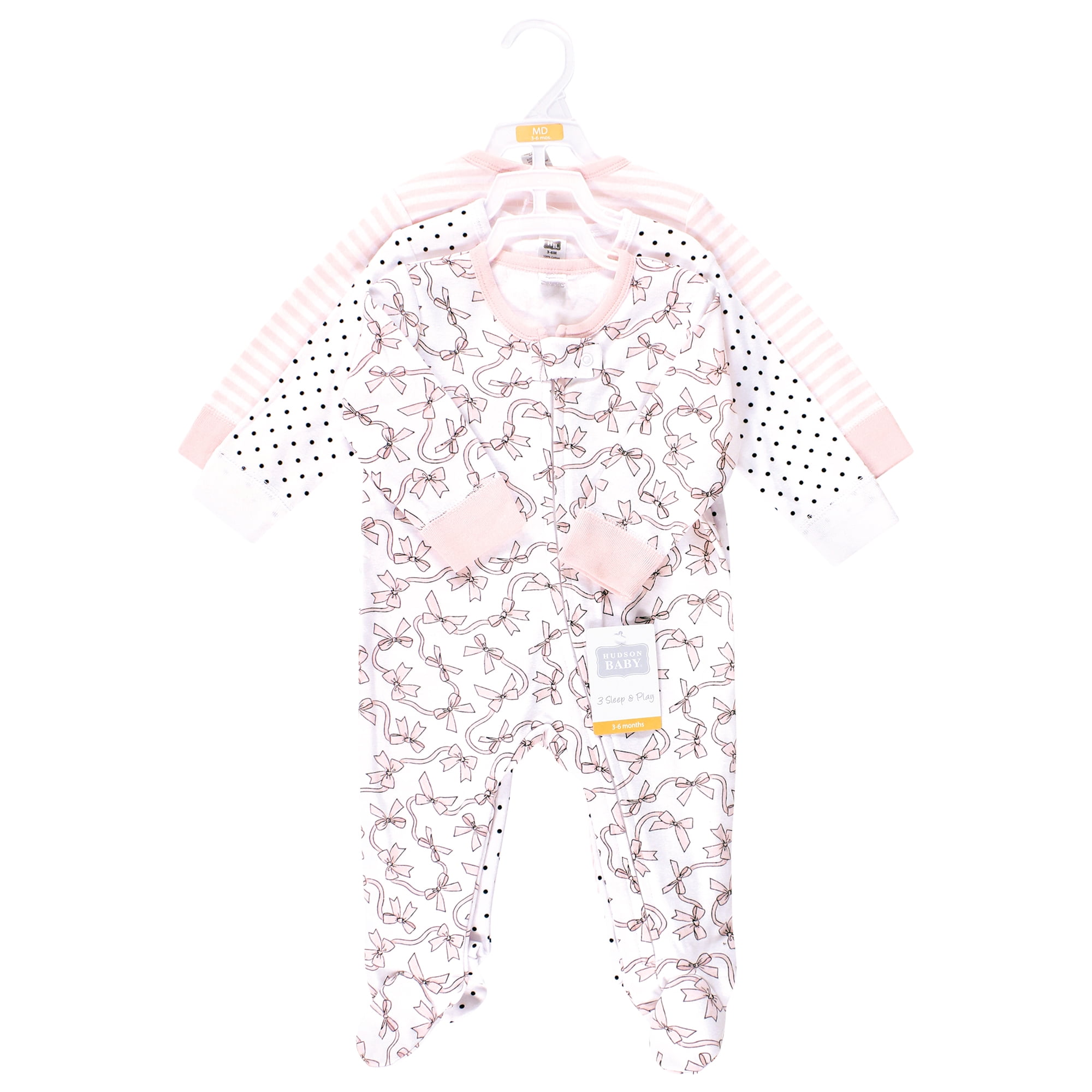 Hudson Baby Infant Girls Cotton Sleep and Play, Pink Bows, Newborn
