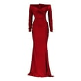 thumbnail image 3 of Elegant Red Off-Shoulder Satin Evening Dress - Sexy & Chic Long Sleeve Party Gown with Side Split, 3 of 6