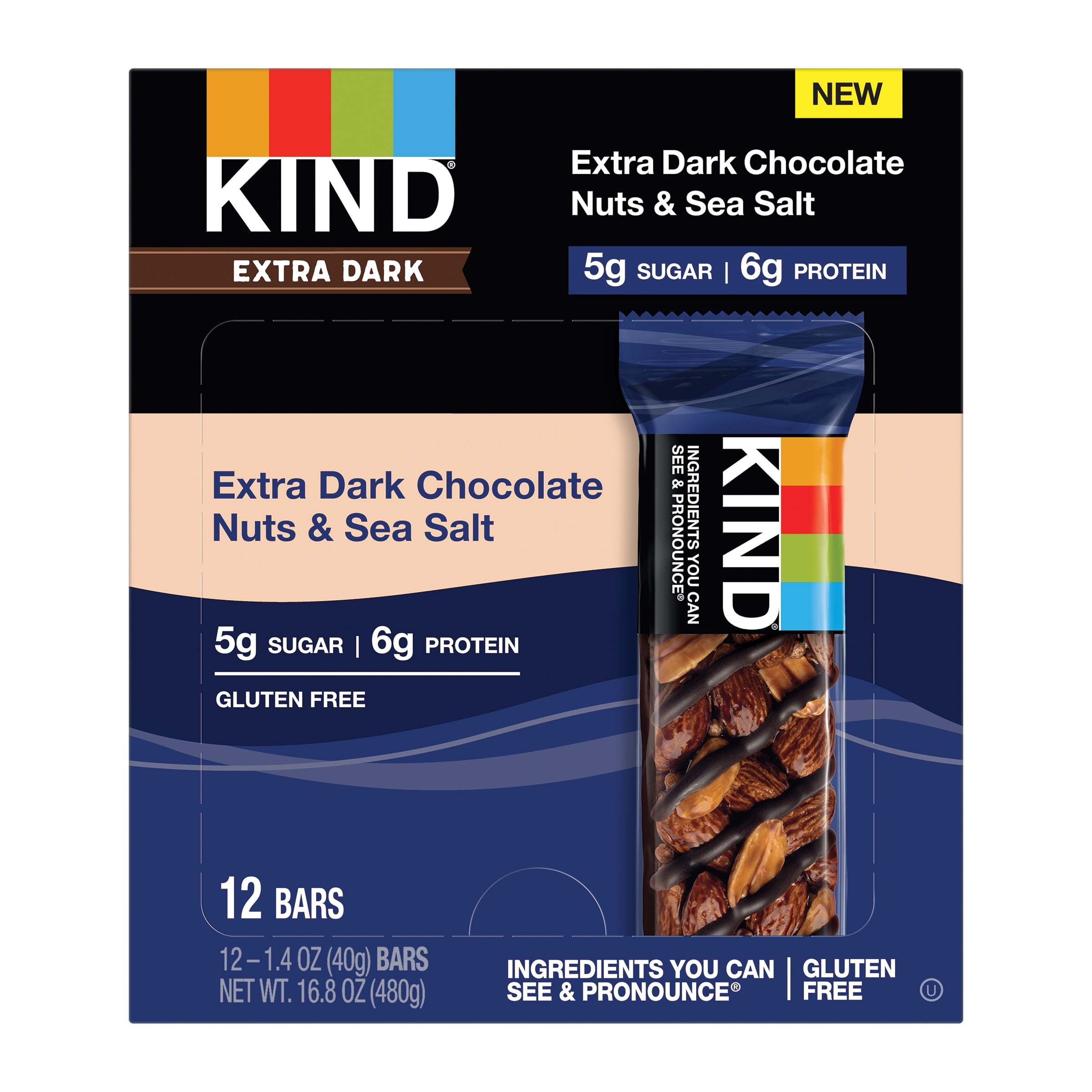 KIND Bars, Chocolate Series, Extra Dark Chocolate, 12 Bars
