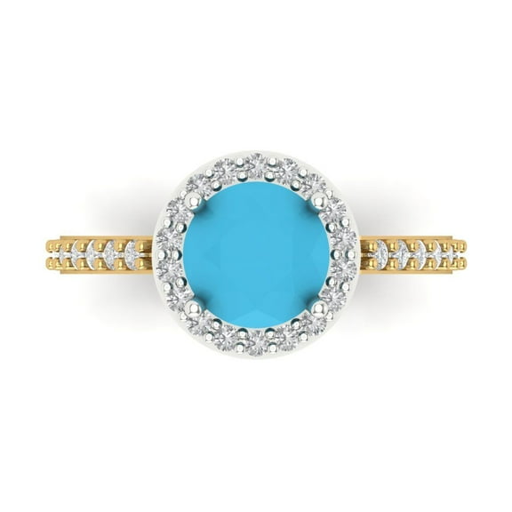 Halo Engagement Ring for Women - 1.86ct Simulated Turquoise in 18K White/Yellow Gold Promise Ring