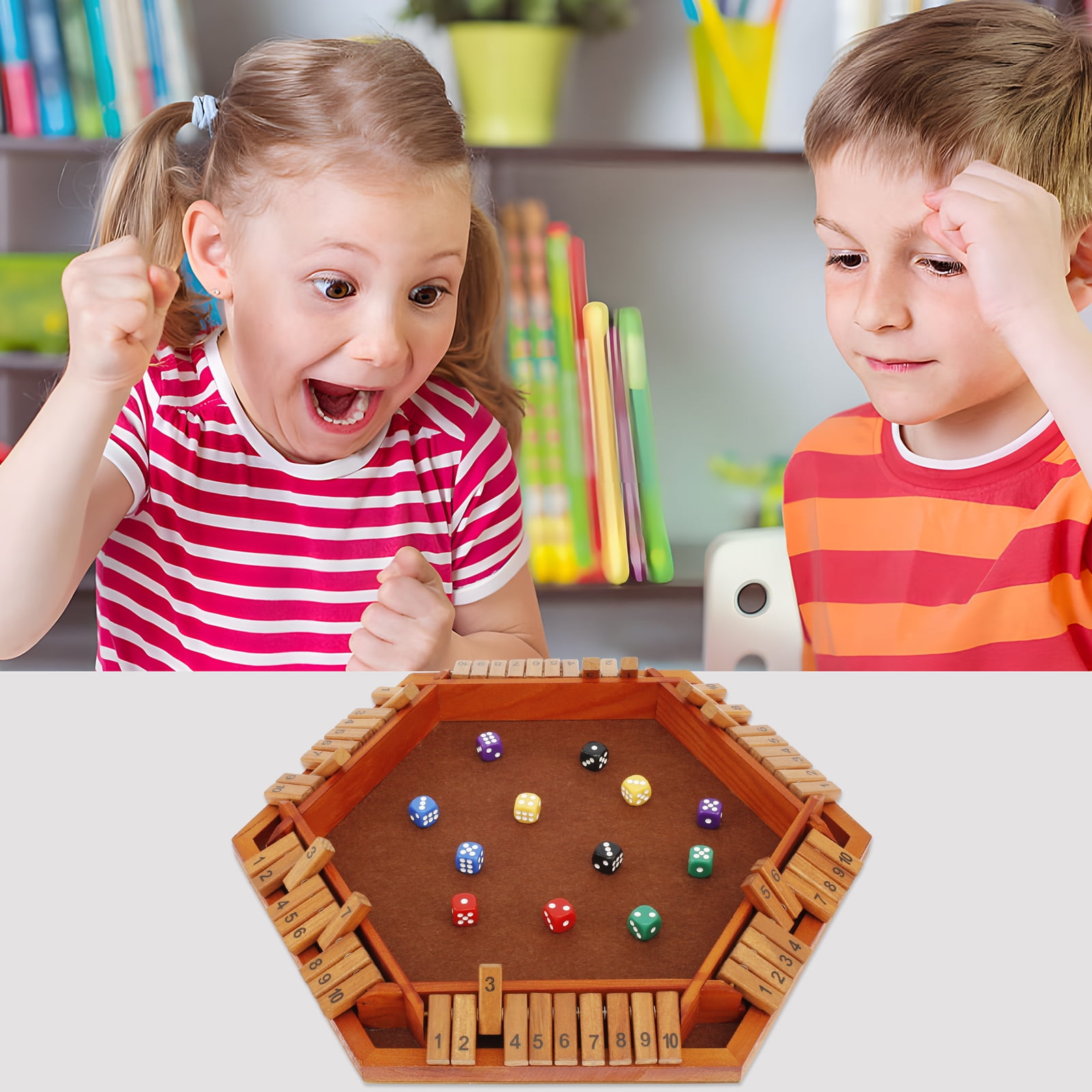 Wekvgz Shut The Box Game for 1 to 6 Players Wood Tabletop Board Game with 12 Dice Fun Close The Box Game Handmade Shut The Box Dice Game for Kids Adults Families Home Party