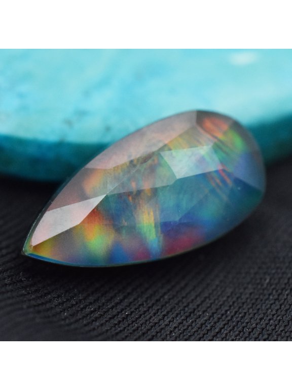Multi-Color Lab-Created Pear 5.45 Ct Ring Size Doublet Opal Gemstone CERTIFIED