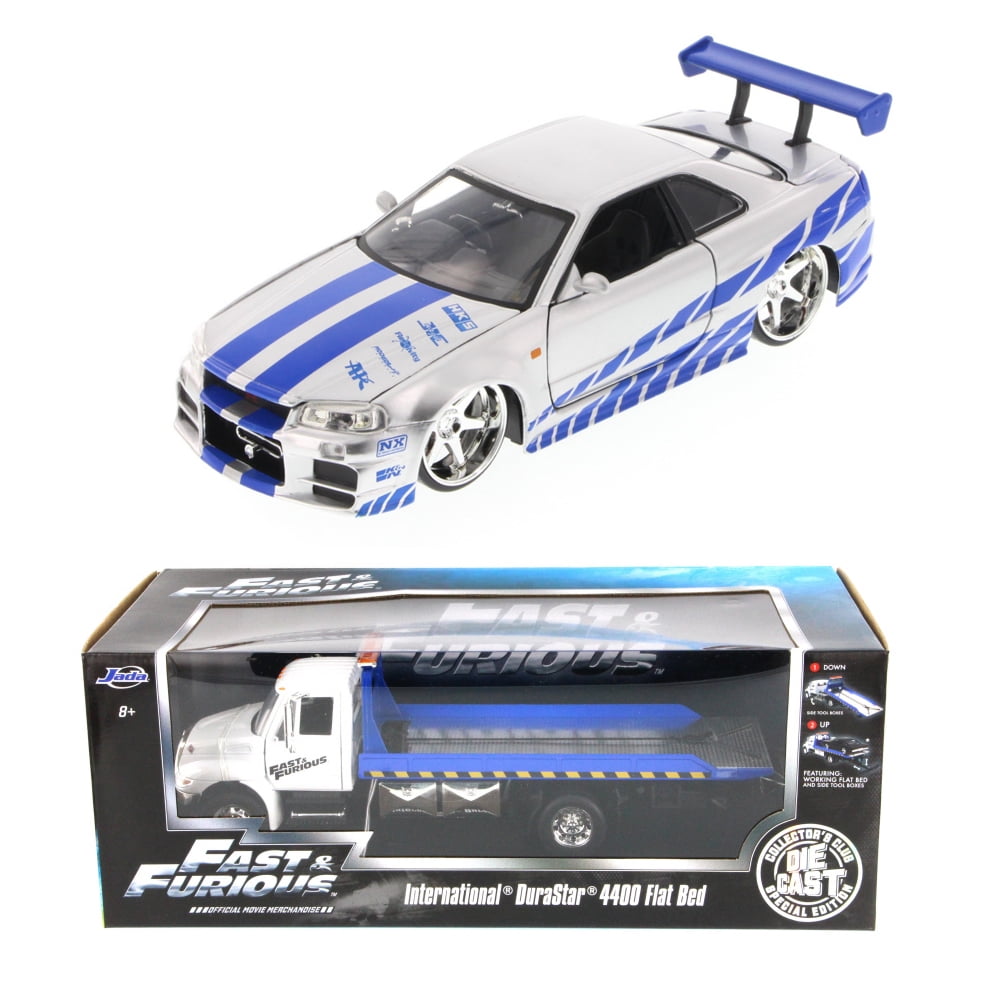 Fast & Furious Diecast Package - Flat Bed Tow Truck w/Fast & Furious Brian's Nissan Skyline GT-R