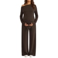 thumbnail image 3 of Gyujnb Asymmetrical Neck Long Sleeve Nursing Maternity Set Solid Soft Knit Full Over Belly Straight Wide Leg Pants 2 Piece Matching Outfit Postpartum Daily Pregnancy Loungewear,S, 3 of 9