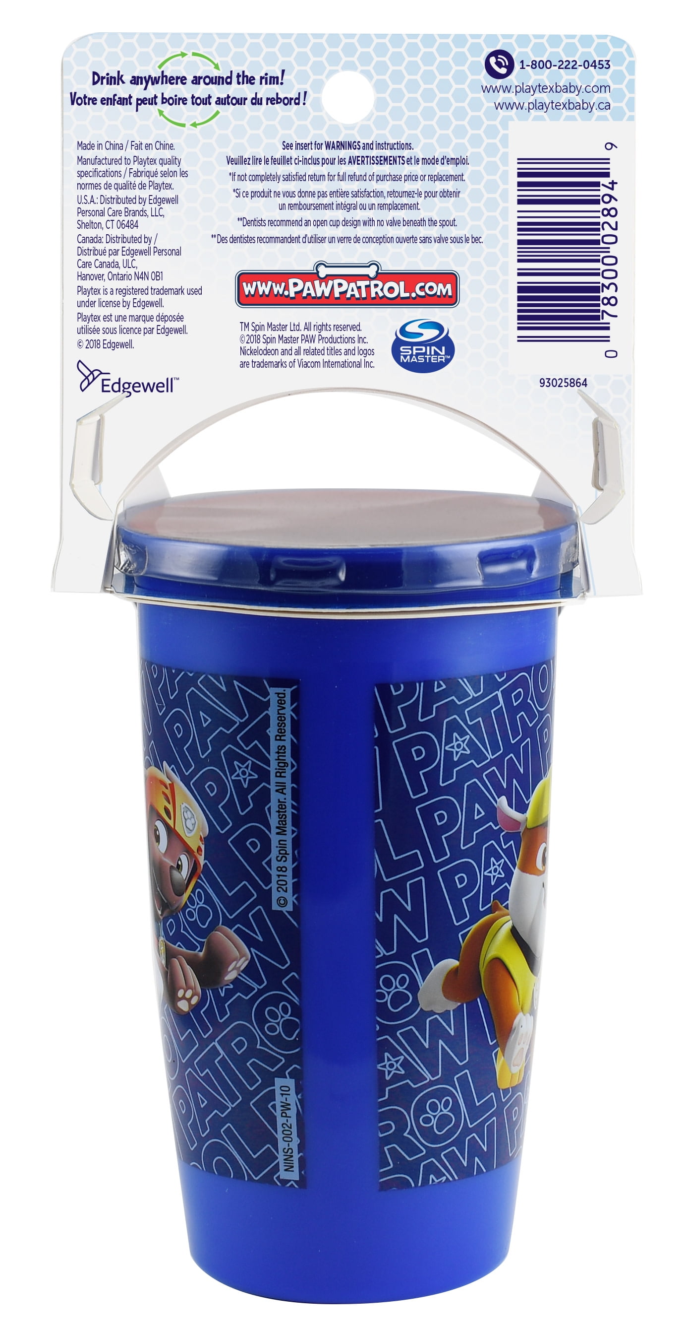 Playtex Sipsters Stage 2 Paw Patrol Boys Spoutless Sippy Cup, 10 Oz