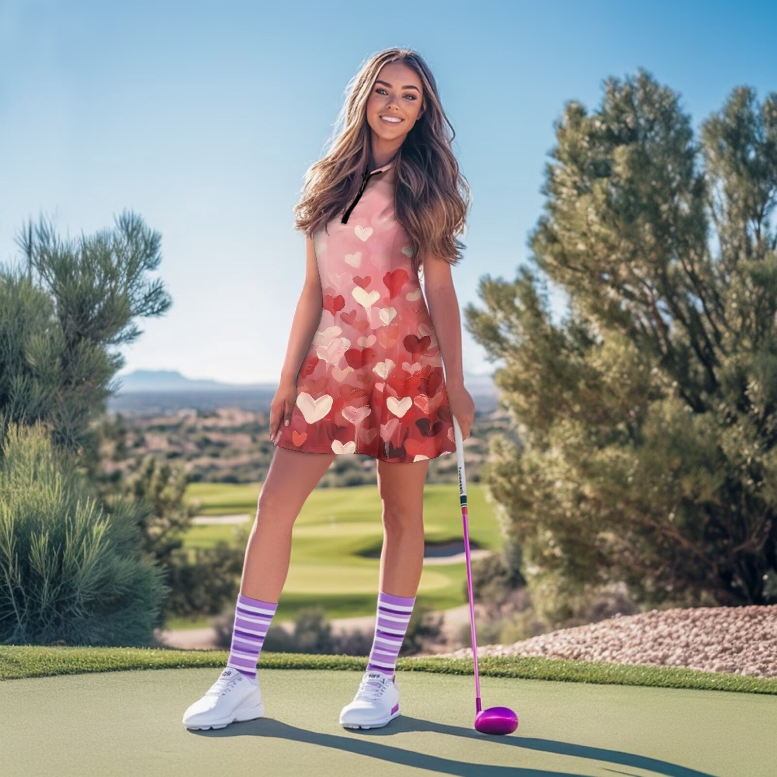 Uorisanigo Artistic Heart Golf Dresses for Women Soft Breathable Womens Sleeveless Golf Tennis Dresses Fashion Outing Wear with Inner Shorts＆Pockets 2 Pieces