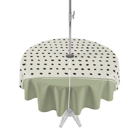 Outdoor Tablecloth with Umbrella Hole Zipper Black Polka Dot Round Tablecloth 60" Waterproof Outside Table Cloth Farmhouse Sage Green Modern Minimalist Patio Table Cover Tablecloths for Picnic Party