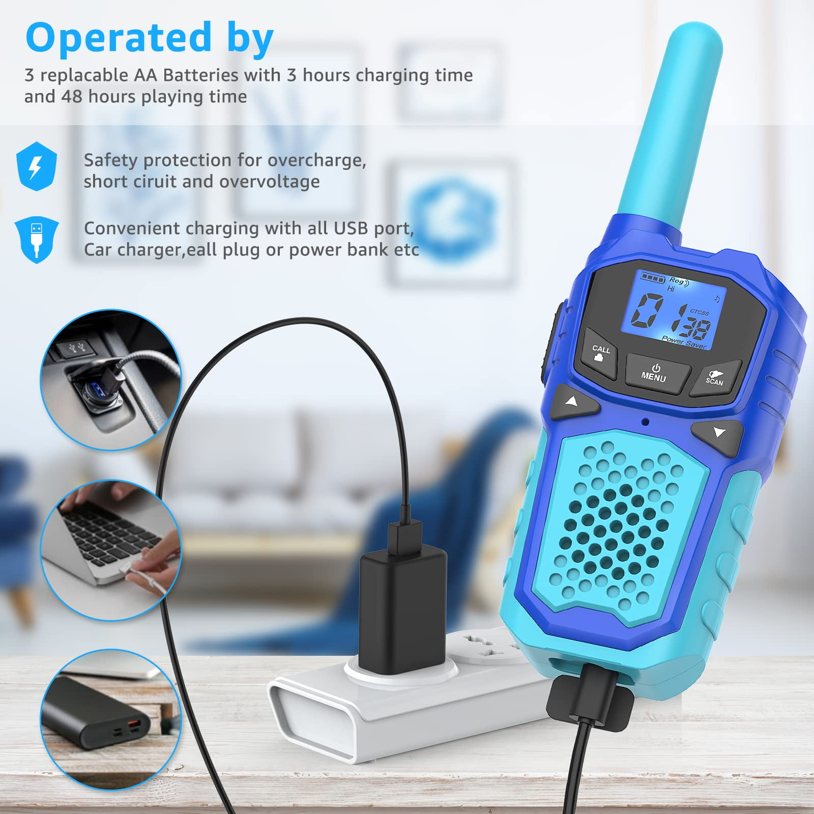 Walkie Talkies for Kids Pack, Rechargeable Walkie Talky Long Range for Adults  Handheld Two Way Radios Outdoor Toys for Boys Girls Camping, Hiking,  Hunting,Cruise Ship