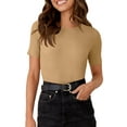 thumbnail image 4 of UVN Blouses for Women Summer Short Sleeve Crew Neck Tops Ribbed Knitted Slim Fit Basic Tees, 4 of 9