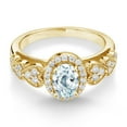 thumbnail image 2 of Gem Stone King 1.18 Cttw Oval Sky Blue Aquamarine 18K Yellow Gold Plated Silver Engagement Ring for Women | Gemstone Birthstone | Oval 7X5MM | Available in Size 5, 6, 7, 8, 9, 2 of 4