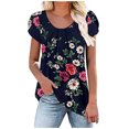 thumbnail image 1 of Pompotops Hauts d'Été à Col Rond Imprimé Floral pour Femmes T-Shirts Basiques de Vacances Blouse à Manches Pétales Décontractée, 1 of 7