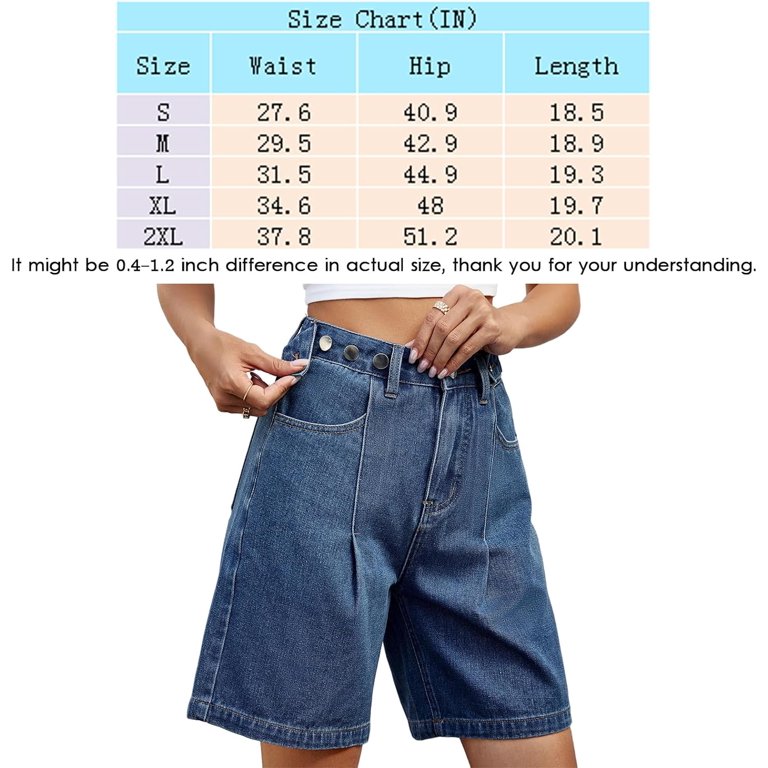 GZhLonKiMa Women's High Waisted Knee Length Denim Shorts