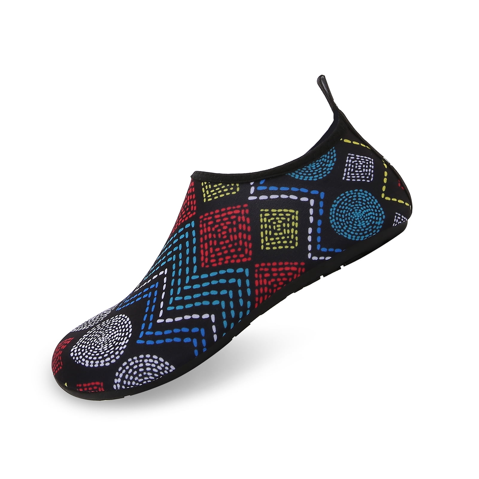 Men and Women a Slip On Barefoot Quick-Dry Beach Aqua Yoga Water Shoes (Geometric/Black, 13-14 Women/10.5-11 Men)