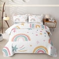 thumbnail image 2 of Manfei Ink Rainbow Bed Spread Queen, Dreamy Astrology Queen Coverlet Set, White Teal Pink, 3 Pieces, 1 Quilt and 2 Pillowcases, 2 of 7