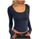 thumbnail image 2 of HongQid Long Sleeve Shirts Slim Fit for Women Trendy Casual Square Neck Tops Lightweight Tunic Sweaters, 2 of 8