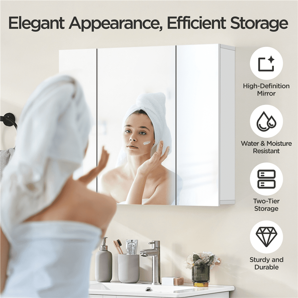 Renwick Frameless Mirror Cabinet with Storage and Adjustable Shelf, White