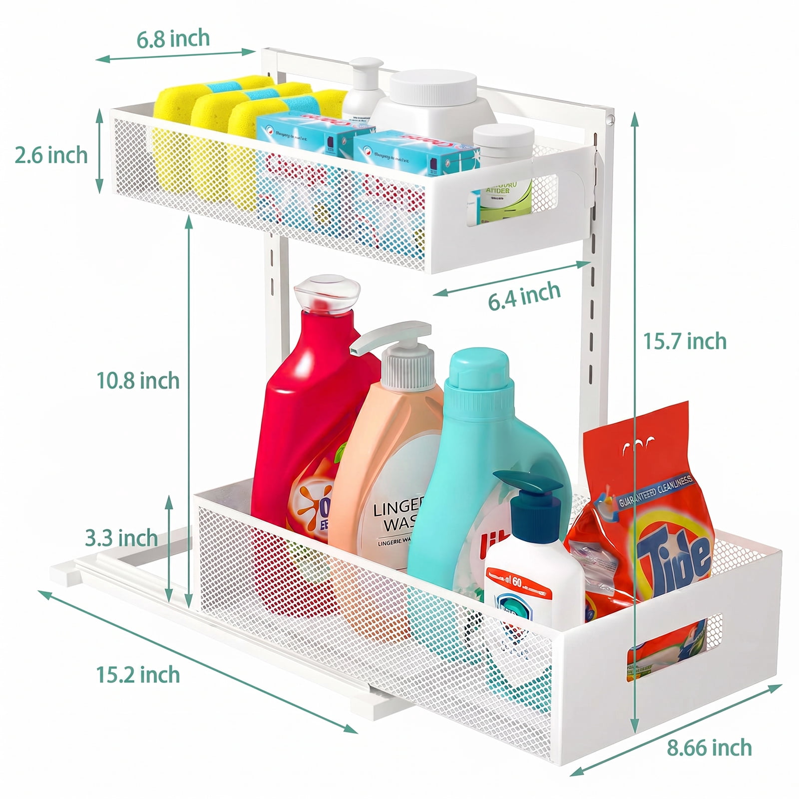 NUBILY Adjustable Height Under Sink Organizer 2-Tier Pull Out Cabinet Organizer, Space Saving Storage Rack for Bathroom Kitchen, White, 1 Pack
