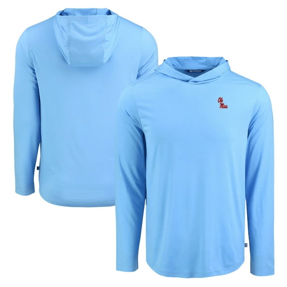 Men's Cutter & Buck Powder Blue Ole Miss Rebels Coastline Epic Comfort Eco Recycled Long Sleeve Hoodie T-Shirt