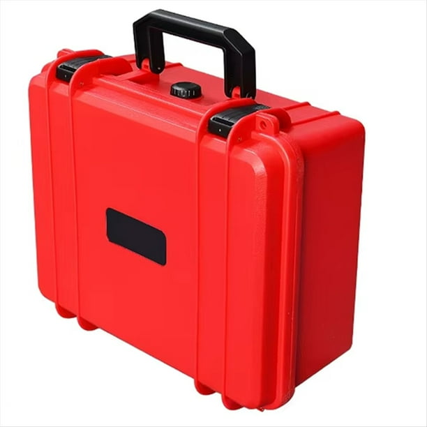 Maleta Portátil de Plástico Rígido Grueso para Equipos, Caja de Herramientas, Caja de Instrumentos de Gran Capacidad con Esponja Roja.