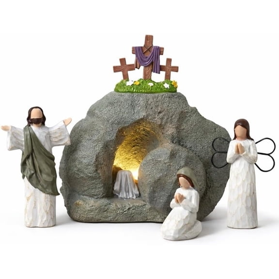 Easter LED Lighted Garden Decor, Empty Tomb Scene with Illuminated Display, Religious Indoor Tabletop Ornament, Church Holiday Gift