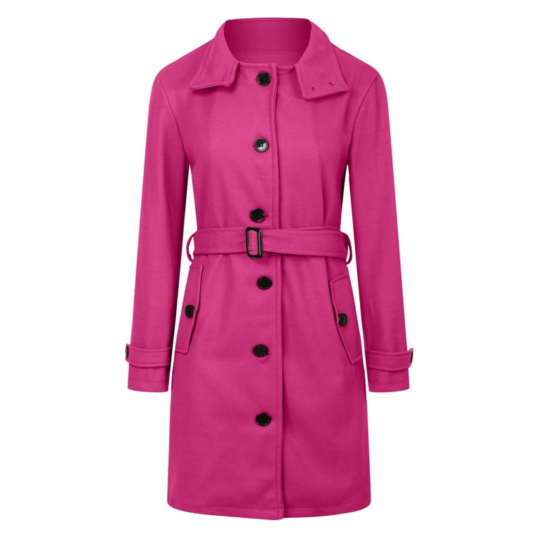 Uayotse Women's Elegant Pea Coats Hem Dress Coat Ruffle High-low Coat Wool Long Trench Coat Overcoats,Hot Pink L, Size: Large Uayotse Women's Elegant Pea Coats Hem Dress Coat Ruffle High-low Coat Wool Long Trench Coat Overcoats,Hot Pink L, Size: Large