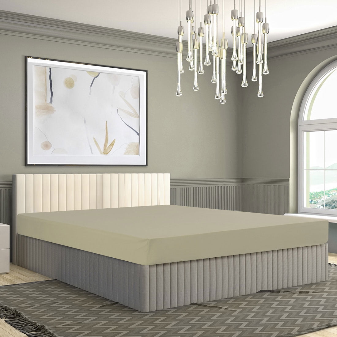 Unique Bargains Brushed Microfiber Fitted Sheet Bed Cover Khaki Full