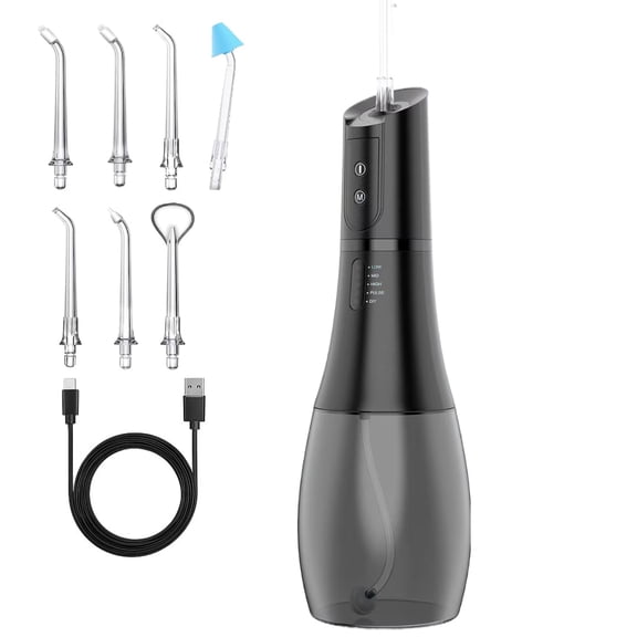 Rechargeable Oral Care Irrigator Professional Dental Waterproof Water Flosser 5-Speed Water Spray Dental Floss Cleaning Devic (Black)