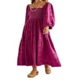 thumbnail image 1 of Robe Longue pour Femmes Manches Longues Col Carré Broderie Fleur Robe Évasée, 1 of 6
