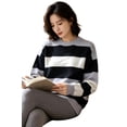 thumbnail image 4 of NAYTOAO Women's Striped Crew Neck Knit Sweater, Long Sleeve Relaxed Fit Pullover Sweater for Daily Casual Wear, 4 of 6
