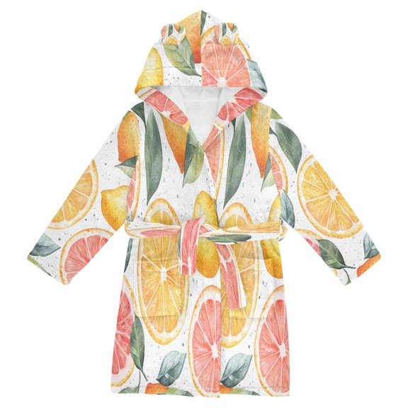 FORMRS Niños Bathrobe Unisex Hooded Robe Soft Plush Pajamas Sleepwear, Size 2-3T, Candy Lemon Slices
