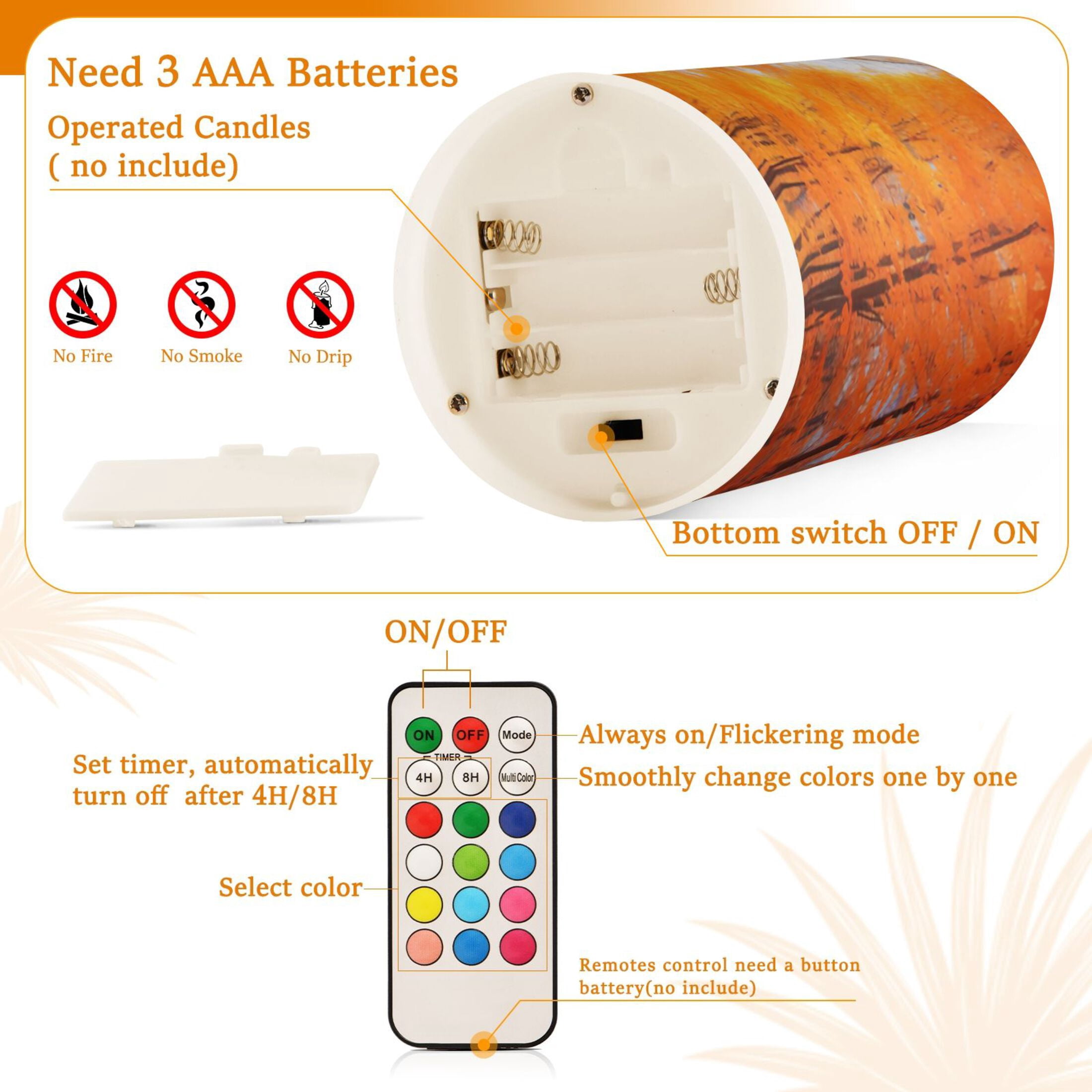 Fall Leaves with Forest Flameless Candles with Remote Timer LED Battery Operated Flickering Candle Light for Festival Wedding Home Party
