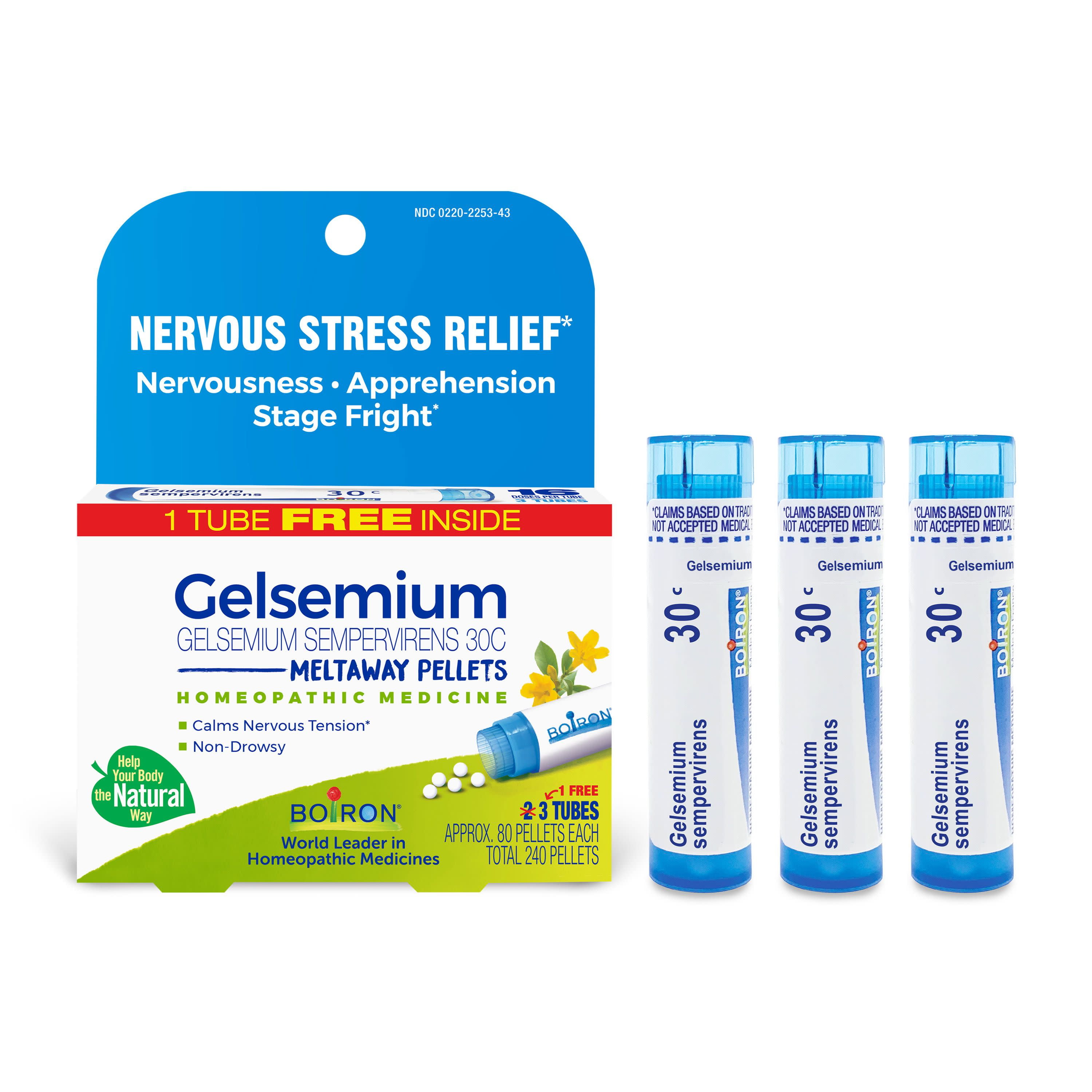 Boiron Gelsemium Sempervirens 30C Bonus Pack, Homeopathic Medicine for Nervousness, Apprehension, Stage Fright, 240 Pellets