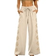 thumbnail image 3 of TaTaai Womens Wide Leg Pants Casual Loose Fit Cropped Trousers High Waist Adjustable Drawstring Ruffled Hem Breathable for Beach Holiday Gift, 3 of 7