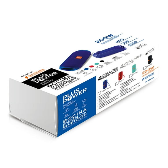 BOCINA PORTATIL C/BLUETOOTH, MP3,USB,SD, AUX, MANOS LIBRES, 200W. AQUA Plus Power PP-SBT104AQ