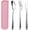 Pink, variant on 3PCS Portable Utensils Set with Case, Travel Cutlery Set Stainless Steel Utensils Reusable Silverware for Lunch Camping School Picnic Office Dishwasher Safe Blue