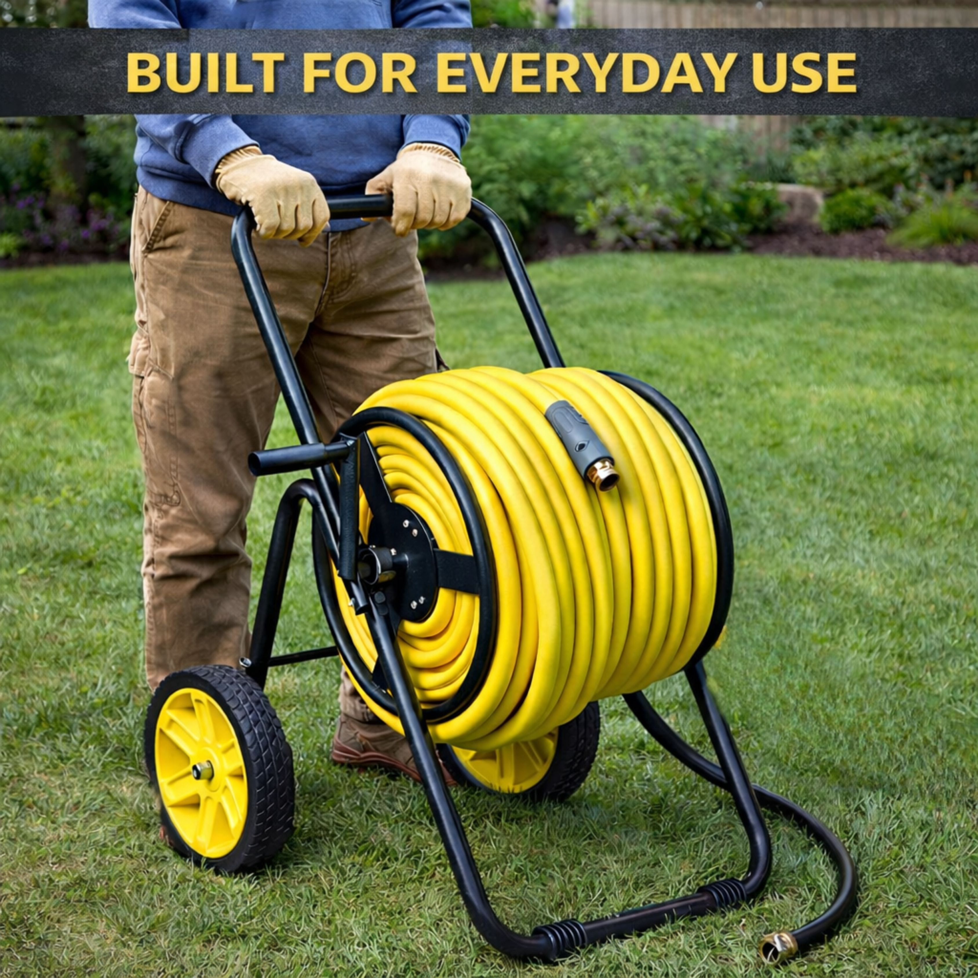 2-Wheel Hose Reel Cart, Residential Duty Hose Reel with Wheels, Outdoor Water Hose Reel for Backyard, Garden, or Lawn, Metal Hose Carts