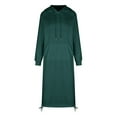 thumbnail image 4 of Womens Tops Women's Solid Color Sweatshirt Women's Fall Sweatshirt Dresses Casual Long Sleeve Loose Pullover Hoodies Drawstring Split Hem Midi Dress With Pocket, 4 of 5