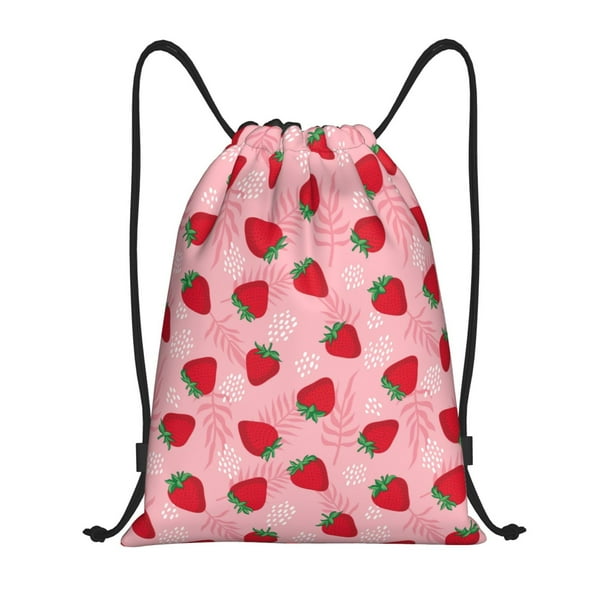 Fotbe Strawberry Bolsa Mochila con Cordón Estampada, Bolsa de Gimnasio Deportiva, Bolsa Cinch, Bolsa con Cordón para Hombres y Mujeres-Small