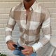 thumbnail image 1 of Blusa y camisa de manga larga con cuello vuelto para hombre, estilo informal, a la moda, con estampado de celosía y botones, con bolsillo tipo cárdigan, blusa de manga larga con cuello vuelto, blusa d, 1 of 6
