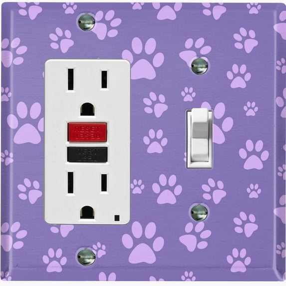 Metal Light Switch Plate Cover Cute Puppy Dog Paw Prints Purple DOG037