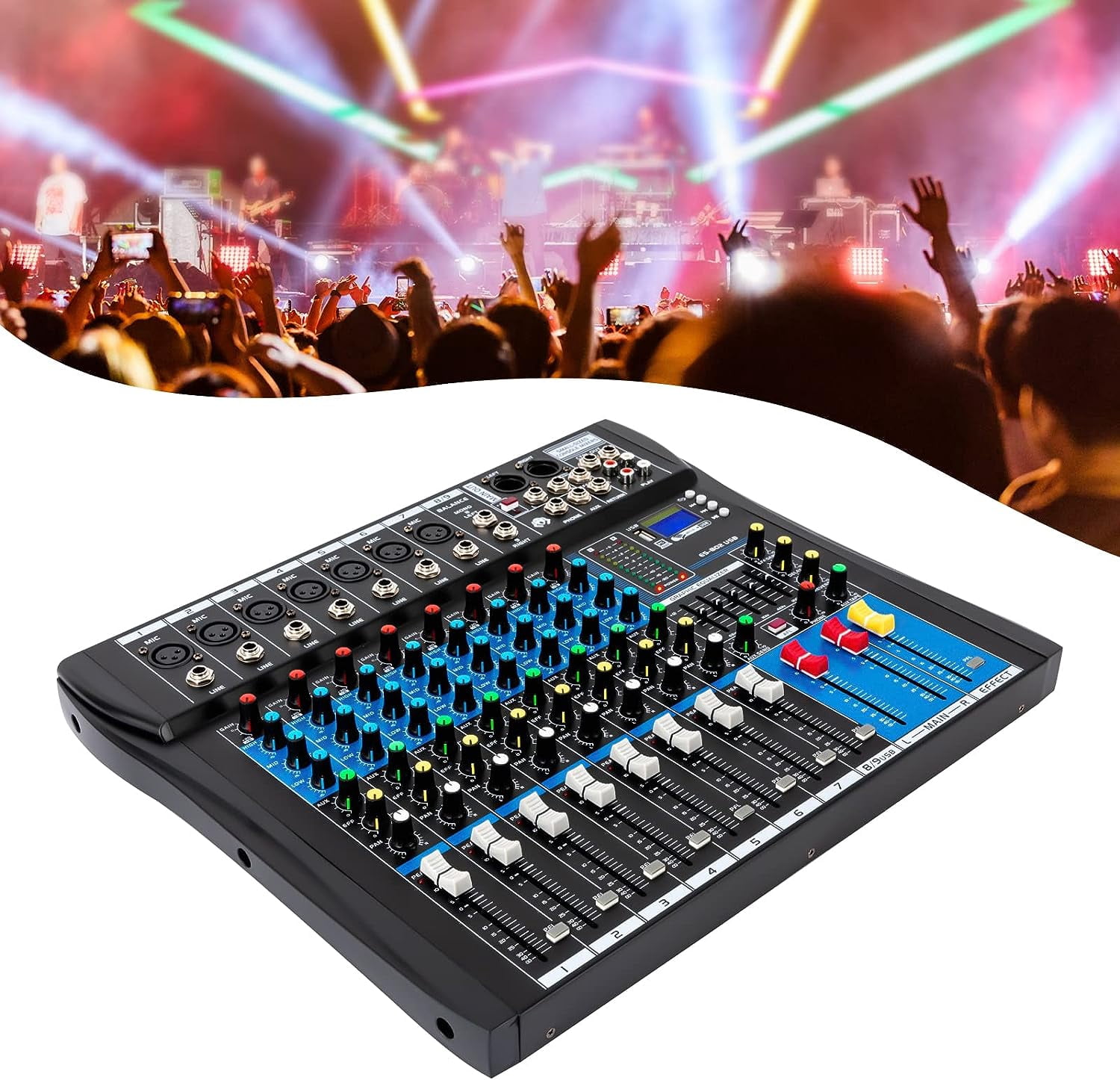 8 Channel Mixing Console Audio Mixer Bluetooth USB Audio Interface 48V Phantom Power Mixer Use for Stereo DJ Studio PC Recording Singing Webcast Party (8 Channel Mixer)