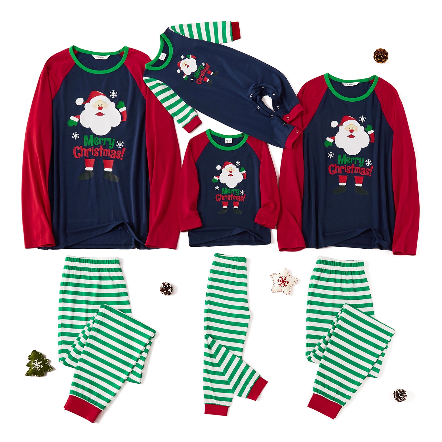 PatPat Family Matching Santa Print Striped Christmas Pajamas Sets ...